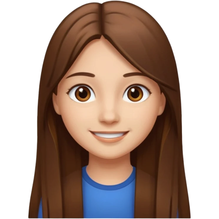 girl with long brown straight hair and brown eyes, smiling emoji