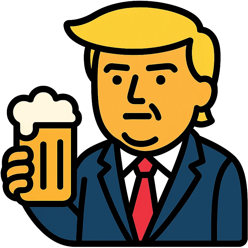 Donald Trump holding a beer, cartoon icon with color outline emoji