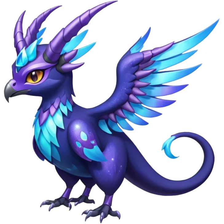 Starlit Glimmer-Blue Galaxy-Haloed Luminous Astral Feathered Noivern-Lunala-hybrid-creature (full body) emoji