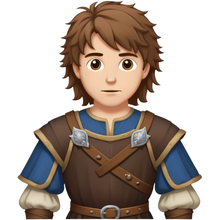 medieval outfit worn by a DnD themed fantasy character. basic low level clothes. clothes only above the waist. The clothes full waist. The character's haven't arms. character is brown hair brown eyes messy hair white man. emoji