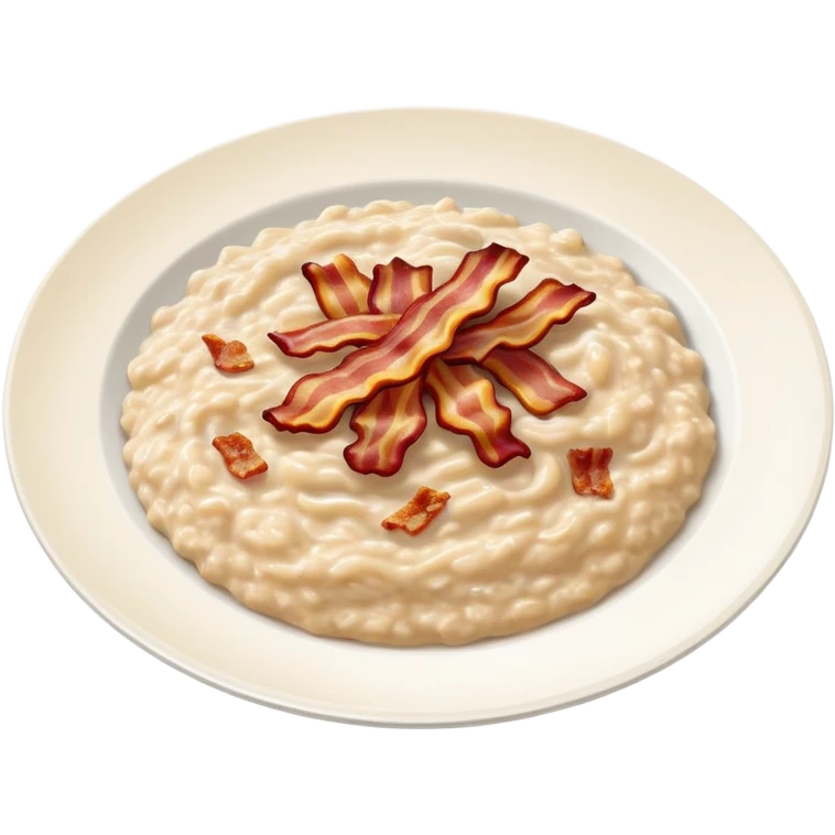 Plate of oatmeal and bacon  emoji