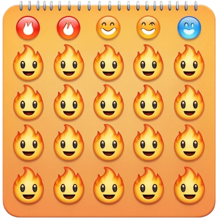 A page from a wall calendar that starts burning from the bottom right corner. Use soft and pastel tones. Make the emoji image resemble the basic set of smileys like on the iPhone. emoji