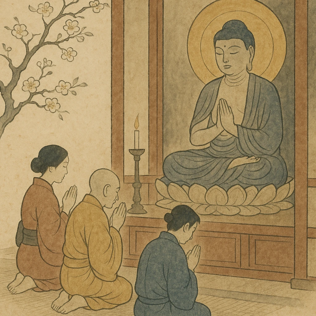 people praying in a Buddhist temple emoji
