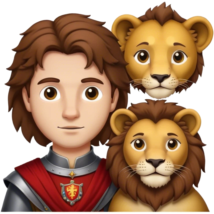 Little medieval italian duke with brown hair and lion emoji