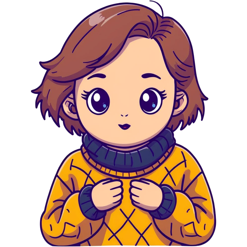 girl with clear skin, bright eyes, healthy hair, kawaii style, oversized sweater, cute accessories, big eyes, playful expression emoji