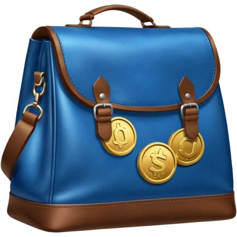 blue coins on top a brown leather bag  emoji