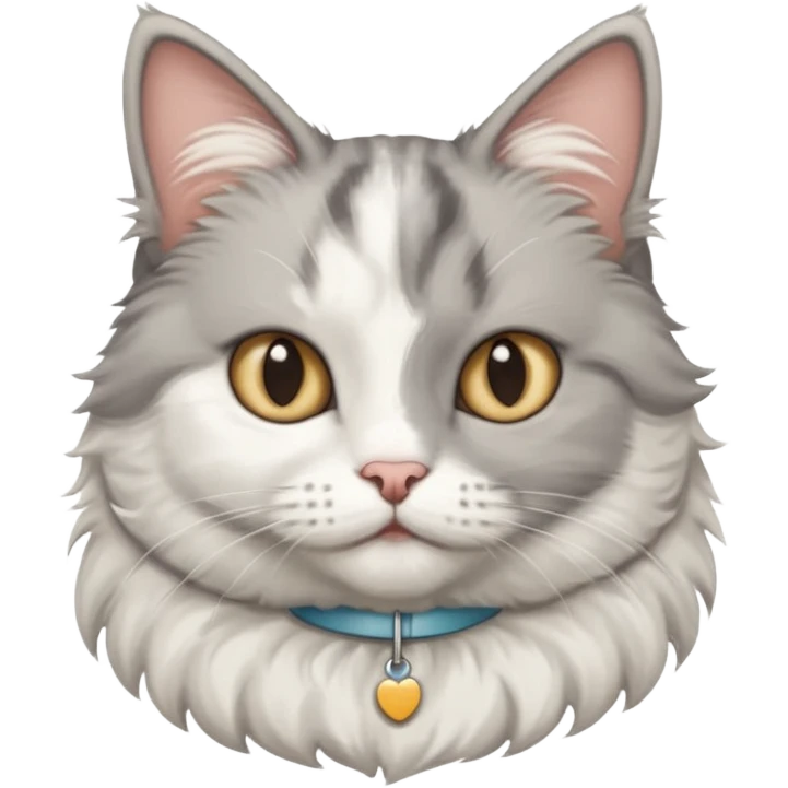 grey and white cat with name tag that says bean emoji