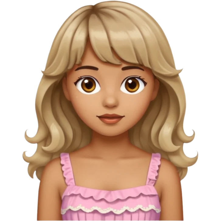latina girl in a cute dress with bleached and brown wavy hair with bangs emoji
