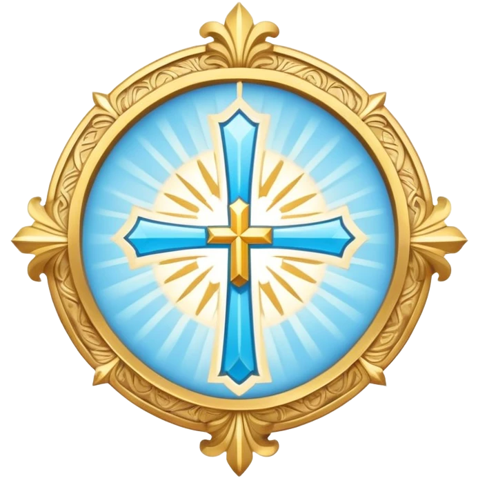 saint emblem with light blue cross and divine rays emoji