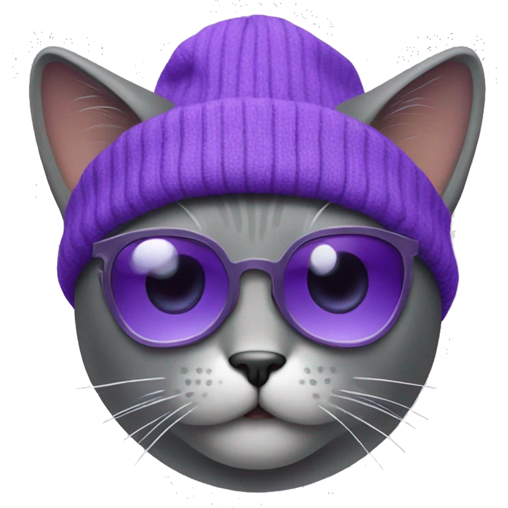 Grey cat with purple sunglasses and beanie emoji