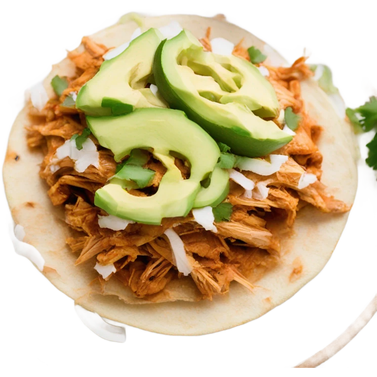 Shredded Chicken tinga tostada on a white plate emoji