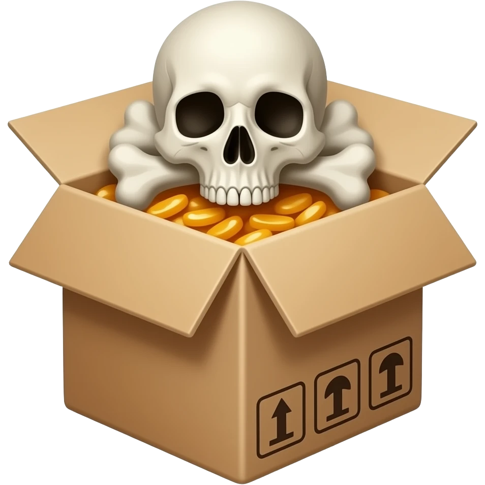 can you add a skull  and bones on this box emoji 📦 like a deadly package or fatal box, malicious contents emoji