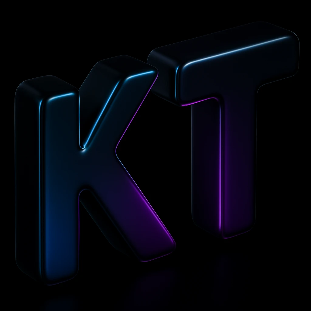 the letters KT with a fancy colorful gradient for the color with blue and purple in the style of 3d-black emoji