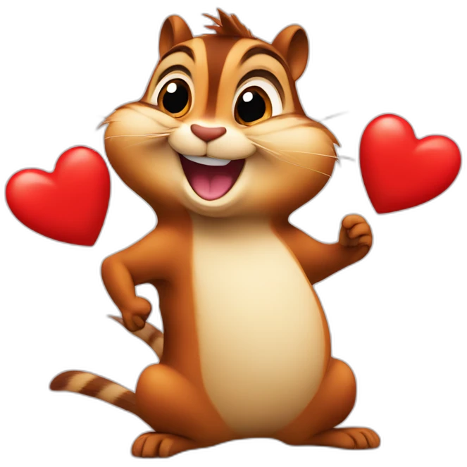 Colorful chipmunk happy smiling goving away a big red heart emoji