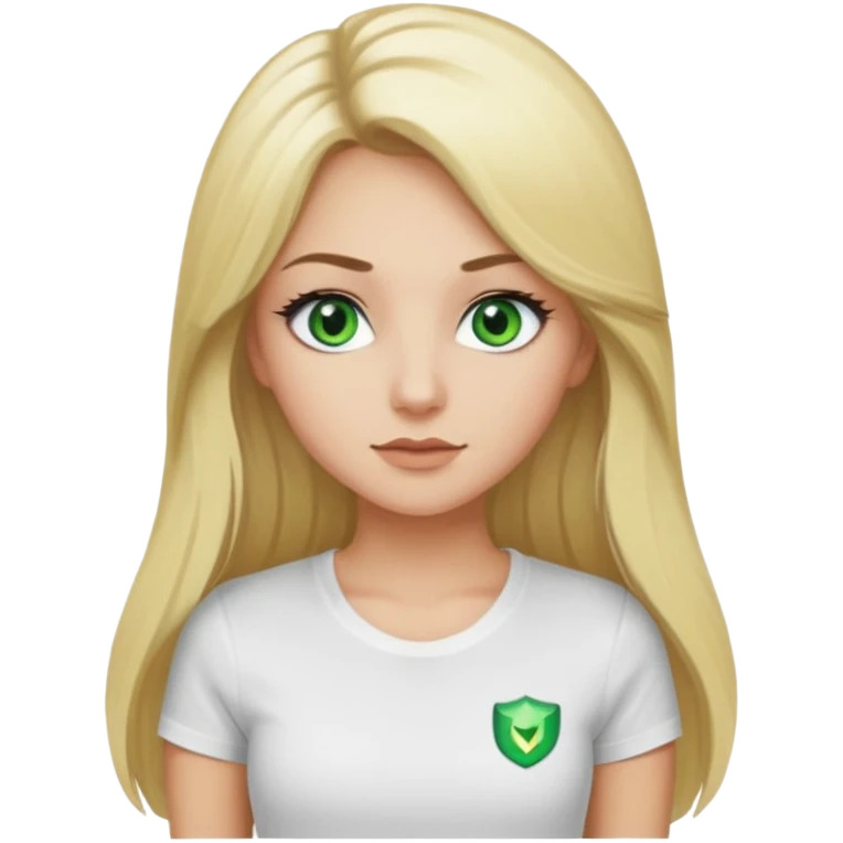 Un fille blonde au yeux vert je veut du mascara sur mais sil je veux un t-shirt blanc moulant et je veux un pantalon noir et les cheveux longs  emoji