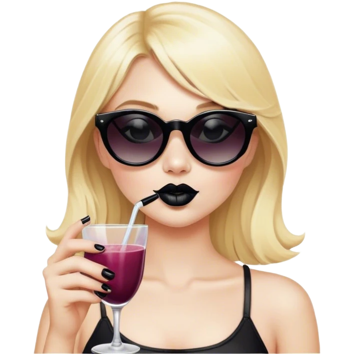 Blonde girl wearing sunglasses and sipping a cosmo only change  black lipstick emoji