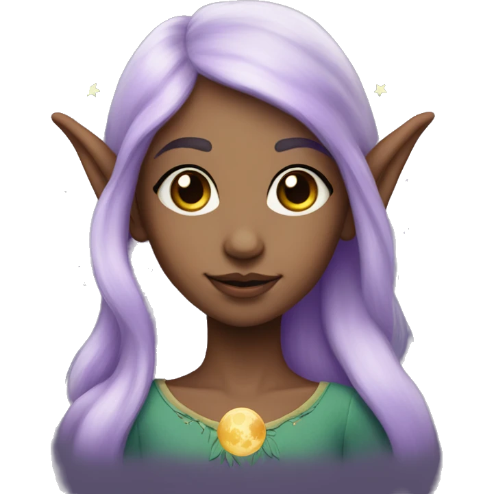 Girl elf with lilac hair and a moon on her forehead emoji