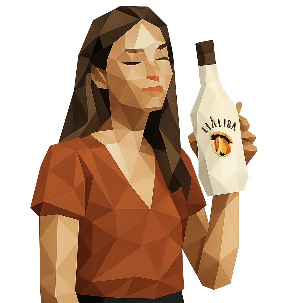 low-poly style young woman holding a bottle of Malibu emoji