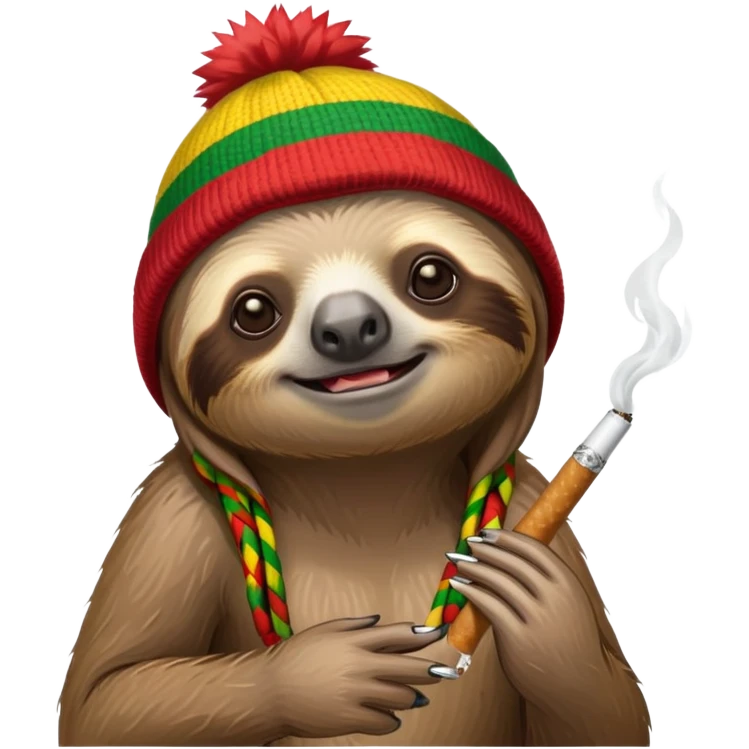 Sloth wearing a Rasta beanie smoking a cigarette  emoji
