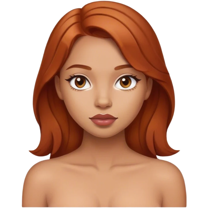 Chica con el pelo color caoba y con el pelo por debajo de los hombros con un pintalabios nude  emoji