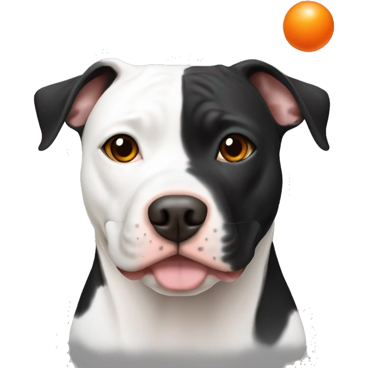 Black white pit bull with orange ball emoji