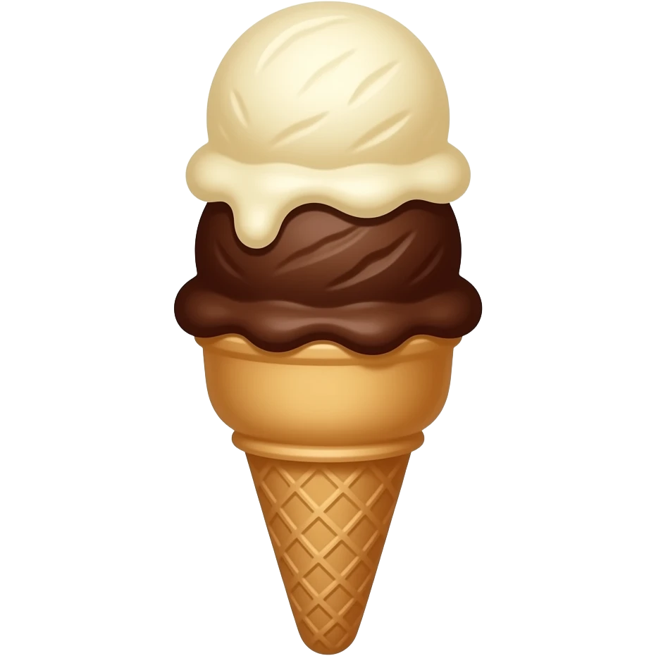 an icecream cone with two scoops  make one vanilla and one chocolate and two distinct scoops  stacked o each other emoji