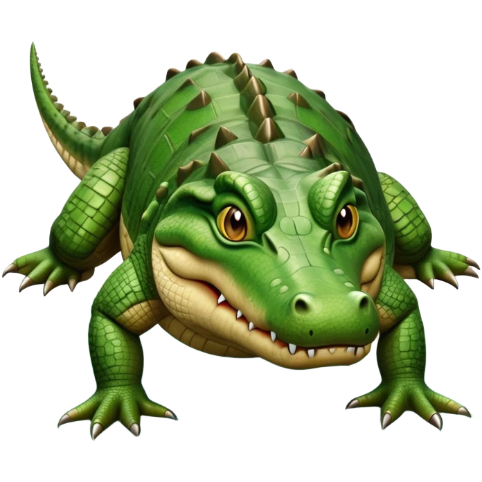 cinematic-crocodile-realistic-full-body-on all fours-emoji,-massive-scaled-body-partially-submerged-in-shallow-water,-head-tilted-dramatically,-rough-green-and-brown-hide-textured-with-deep-ridges,-simplified-yet-realistic-focused-features, head held high emoji
