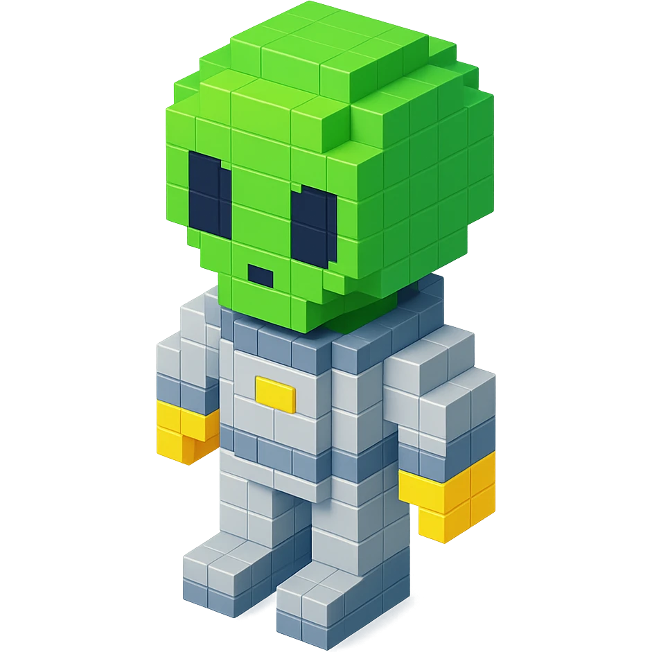 alien in a silver spacesuit, isometric view emoji