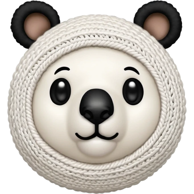 white crochet bear with round ball-shaped body, smaller white ball nose with black yarn stitched nose, two white round ears emoji