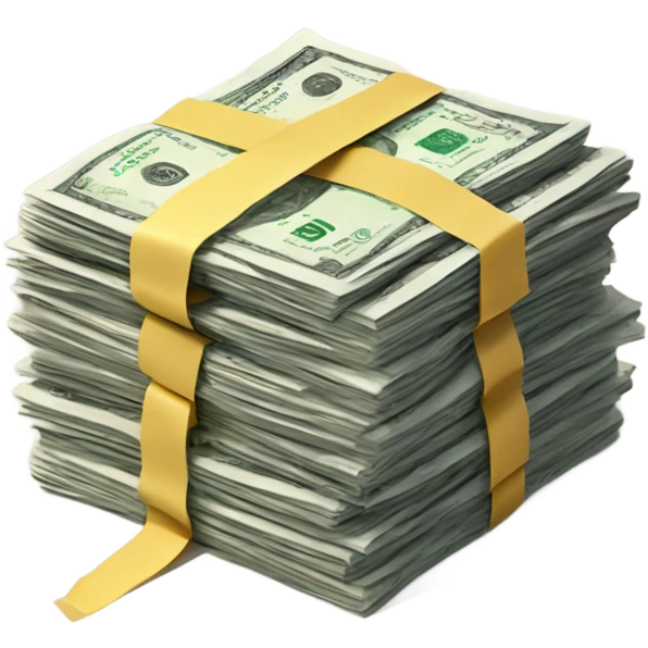 Stack of money placed on top of each other, the money is rectangular, stapled with one paper strip emoji