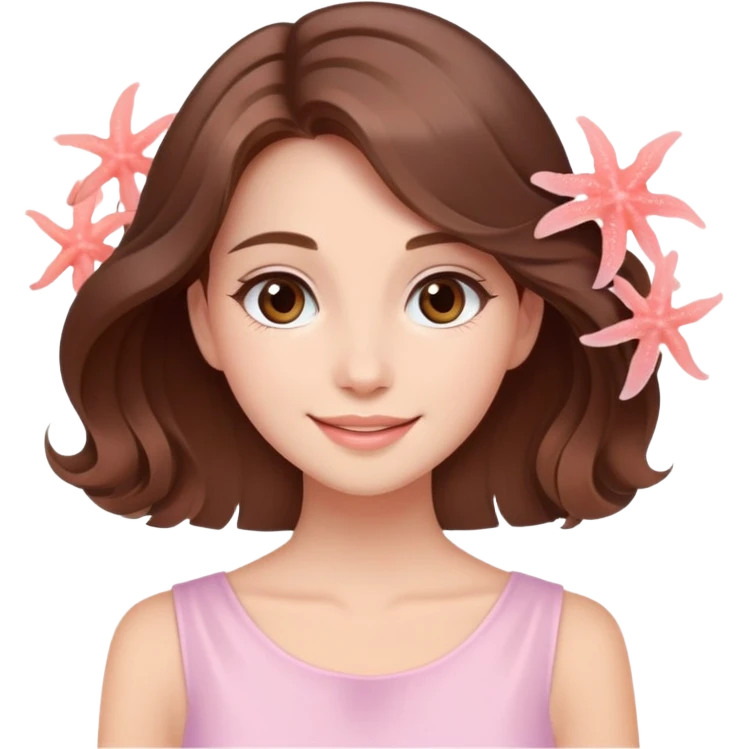  happy elegant beautiful girl flowy brown hair that is more valuable then corals  cleaning with a cute light pink aura behind here  emoji