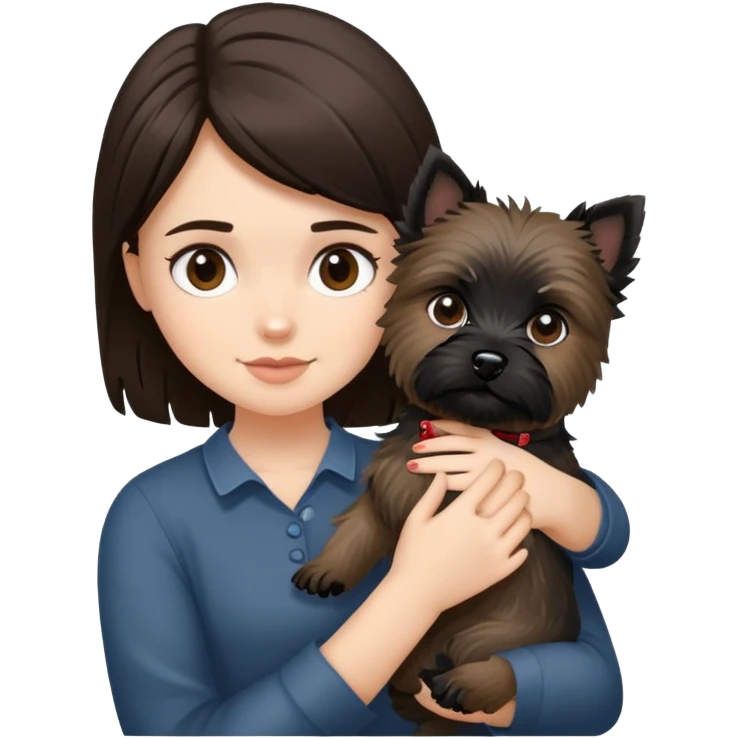 Brunette girl holding black cairn terrier emoji