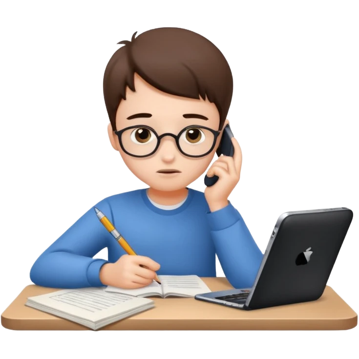 ученик сидит в телефоне, отвлекается от подготовки к экзамену emoji