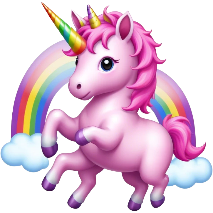 Pink fluffy unicorn dancing on rainbows emoji