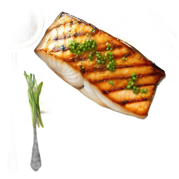 grilled fish fillet with brown butter sauce on white plate emoji