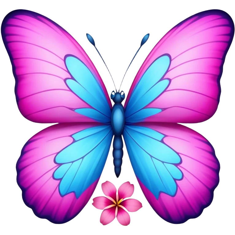 blue butterfly on a pink hawaiian flower emoji