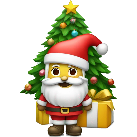 Santa next to a Christmas tree with presents emoji