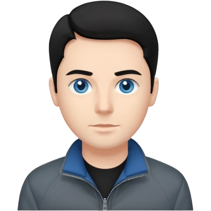Neil McCormick from Mysterious Skin with blue eyes, black hair, black shirt, gray jacket emoji