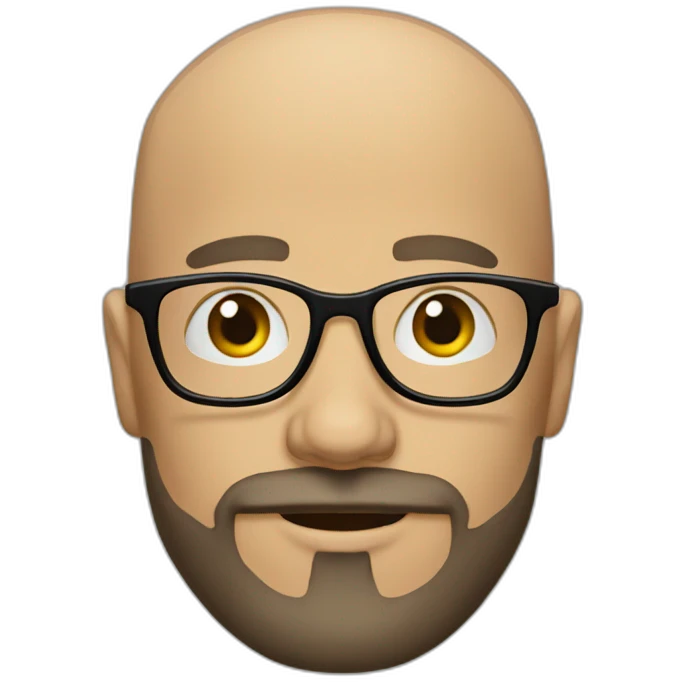 bald man in his thirties with a beard and mustache and glasses emoji