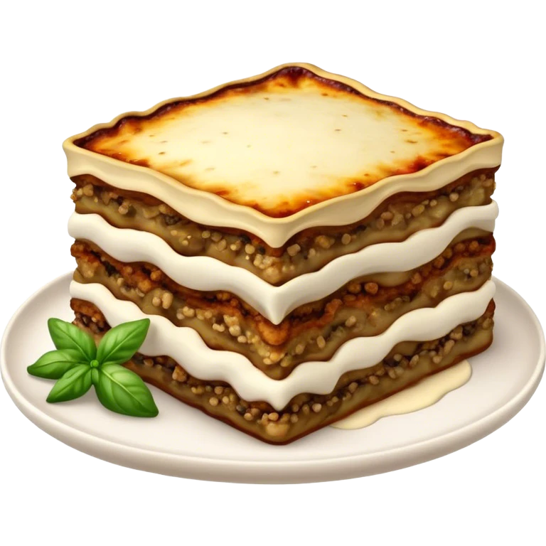 Moussaka Cinematic Realistic Moussaka Dish Emoji, depicted as a rustic serving of moussaka with layers of soft eggplant, ground meat, and a creamy topping featuring a delightfully crispy corner, rendered with rich textures and warm, inviting lighting. emoji