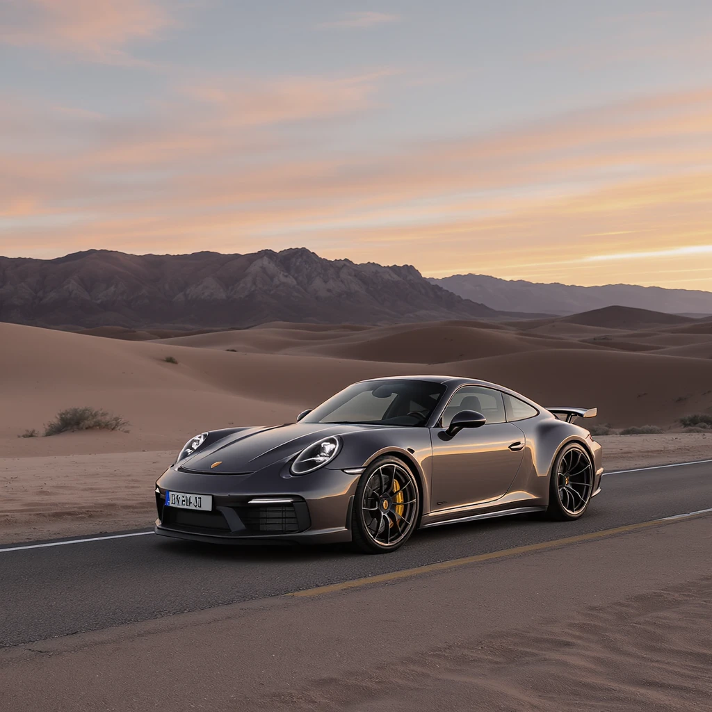 A modern desert mountain, wallpaper, modern, porsche 911, sunset emoji