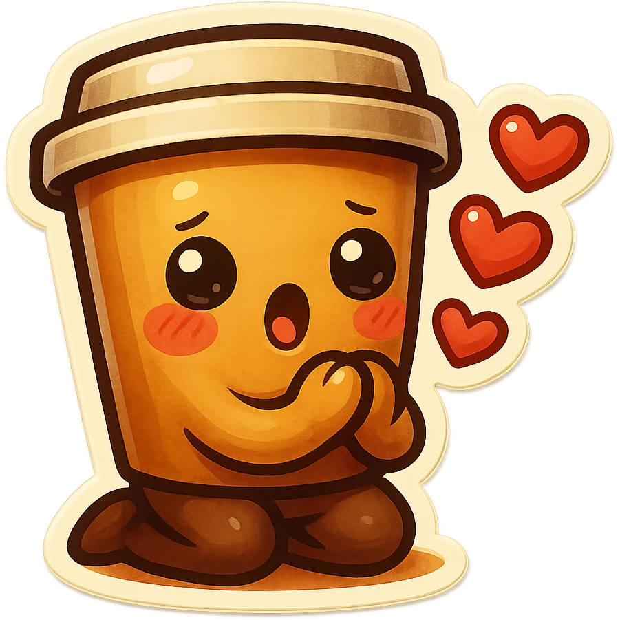 Tall coffee cup, bowing on knees, gushing with love, worship emoji