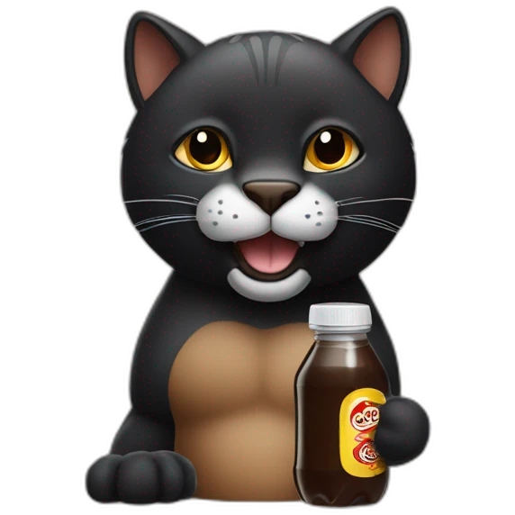 a black big cat with brown eyes holds a bottle cap in his mouth emoji