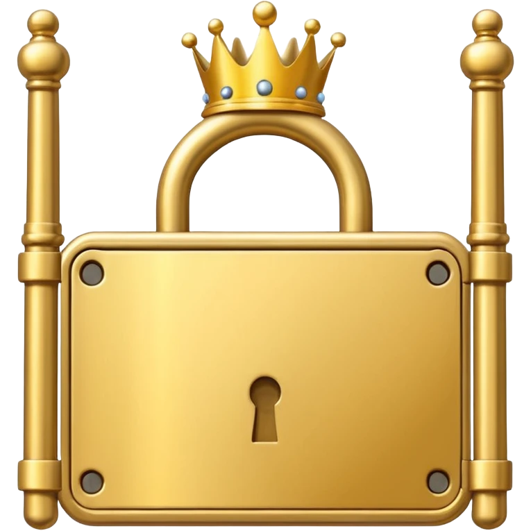 Golden padlock with a crown icon blocking a gate, flat UI illustration premium style. emoji