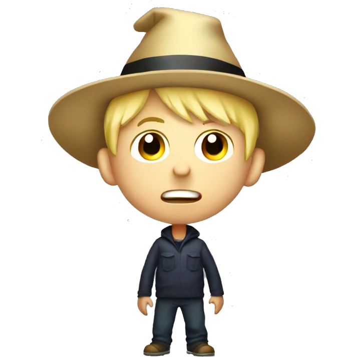 blond boy with hat scared Flashlight in hand spooky halloween emoji