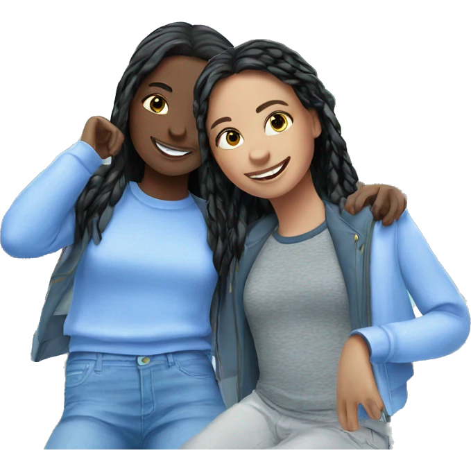 two girls smiling outdoors. emoji