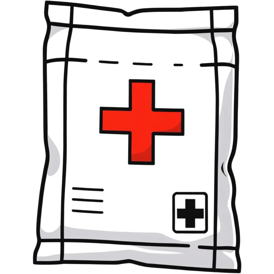 Discreet intimate health packet with red cross symbol and heart icon, sealed medical packet emoji