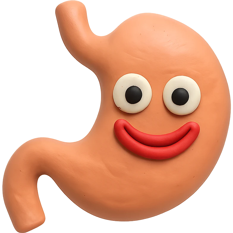 claymation style stomach with a playful look emoji