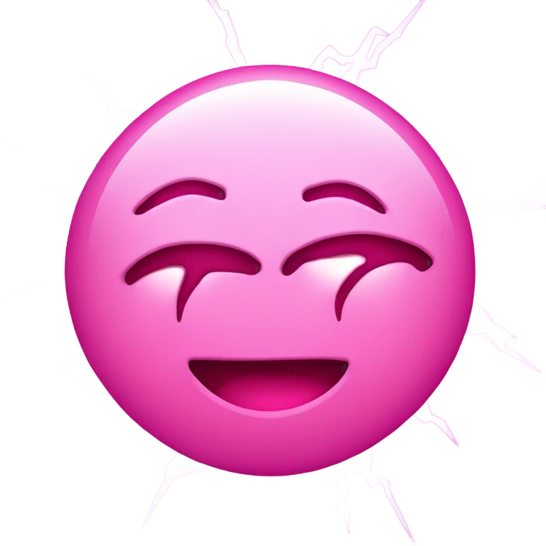 2 dimensional light pink smiley face with hot pink smile and hot pink lightning bolts for eyes emoji