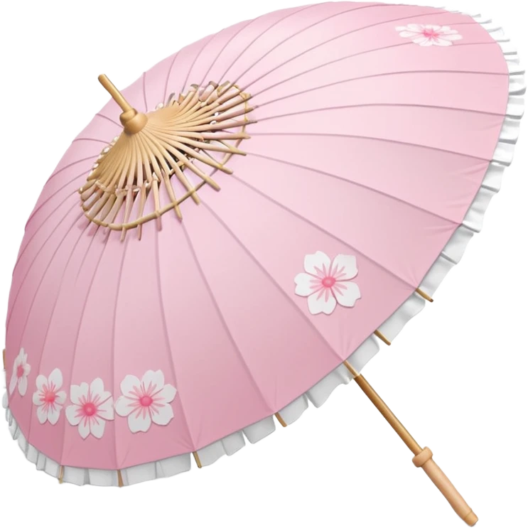 A beautiful pretty cute pastel pink and white wagasa-parasol with sakura patterns and white frills emoji